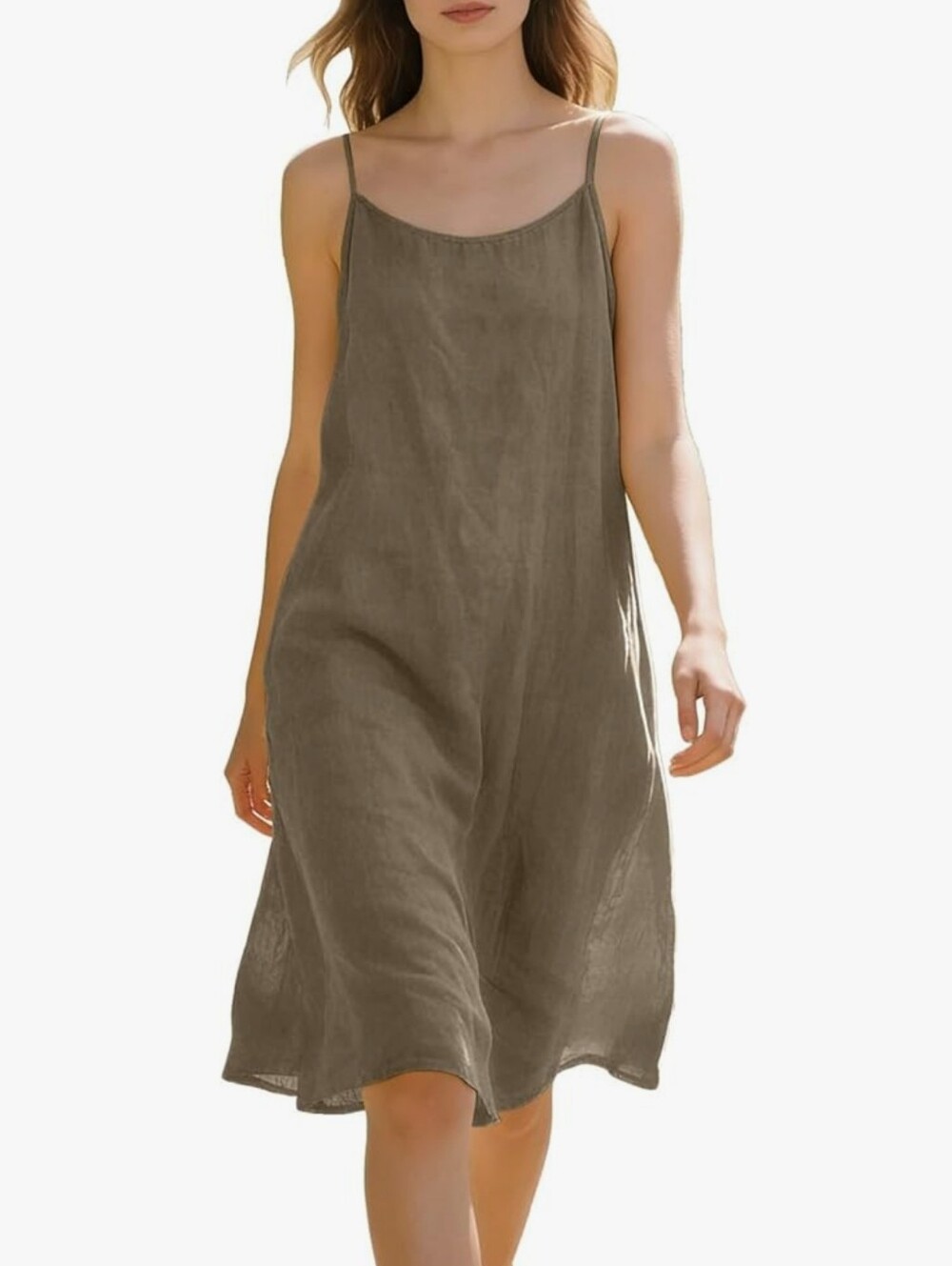 Light Simple Spaghetti Strap Slip Dress in Taupe